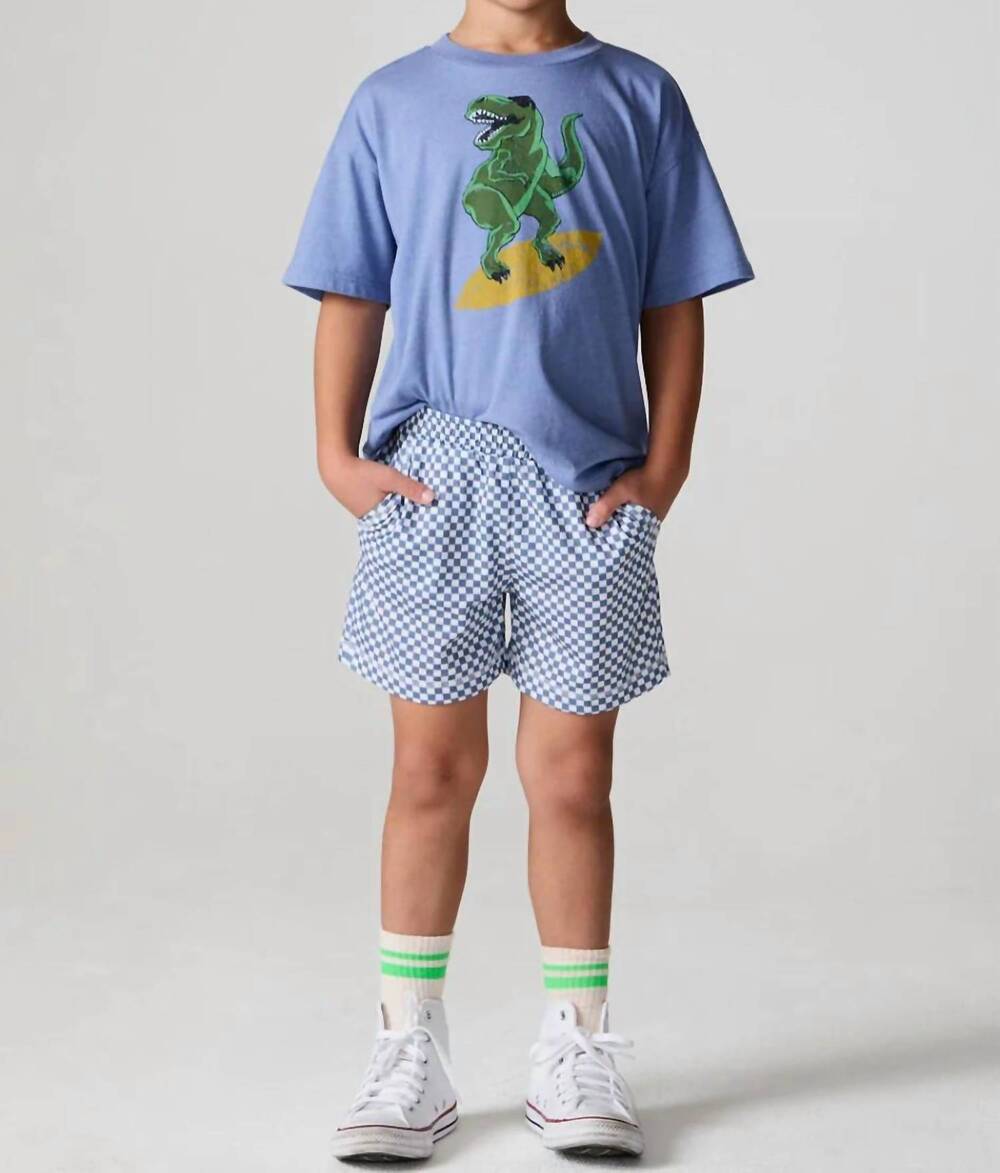 NEW CHASER vintage jersey check beach short in blue